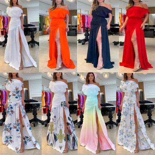Damen Langärmeliges Kleid mit seitlichem Schlitz und off-shoulder Design Drune