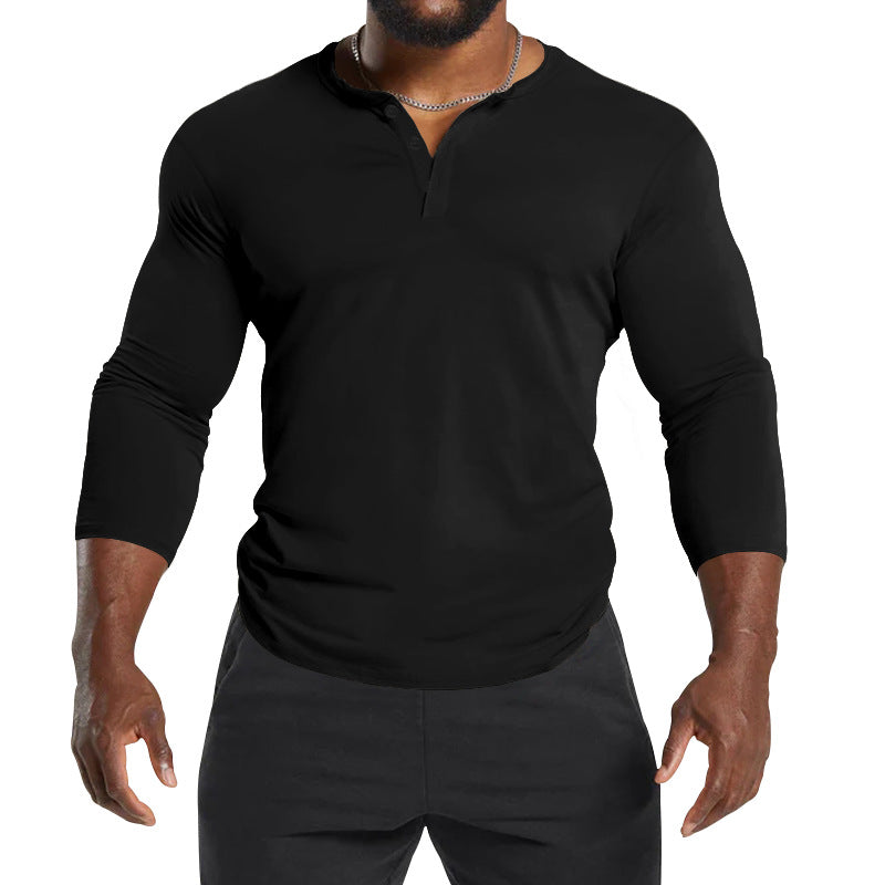 Herren Langarm-Henley-Shirt aus atmungsaktivem Baumwollmix mit Knopfdetails Drune