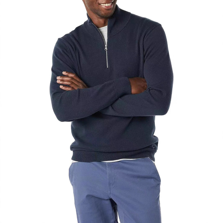 Herren Strickpullover mit hohem Kragen und halbem Reißverschluss Drune