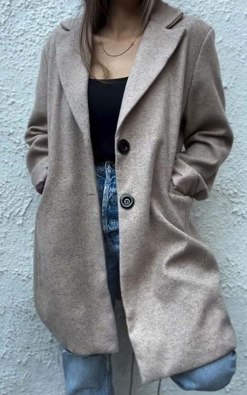 Damen eleganter Wollmantel mit schickem Reverskragen Drune