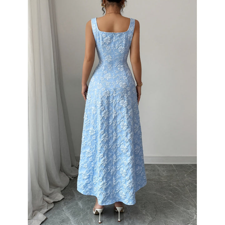 Damen Elegantes Maxikleid mit floralem Stickdesign und A-Linien Schnitt Drune