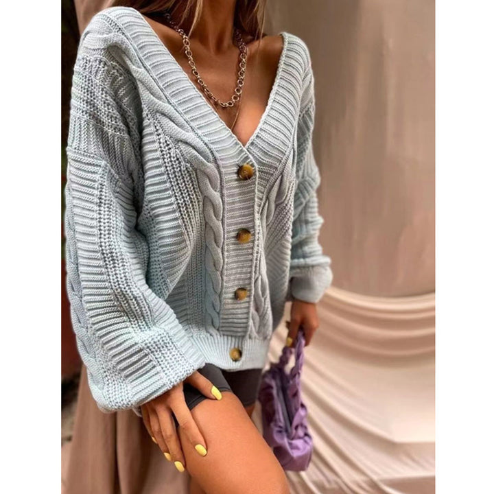 Damen Grobstrick-Cardigan mit großen Knöpfen und voluminösen Ärmeln Drune