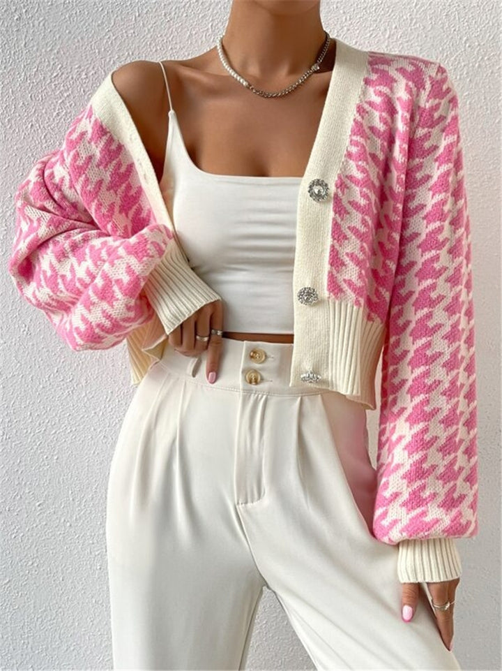 Damen Strickjacke mit modernem Hahnentritt-Muster Drune