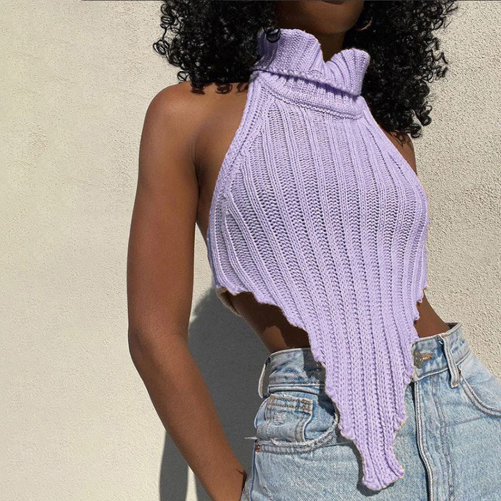 Damen cropped Stricktop mit hohem Kragen Drune