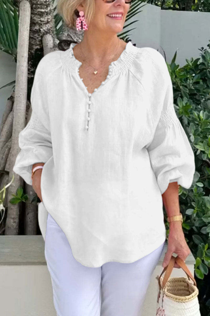 Damen luftige Bluse mit Smock-Ärmeln Drune