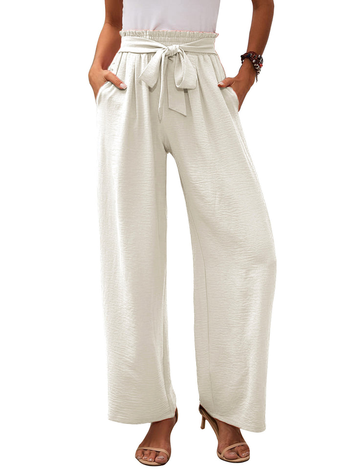 Damen nan Paperbag-Hose mit weitem Bein, hohem elastischem Bund und Bindegürtel Drune