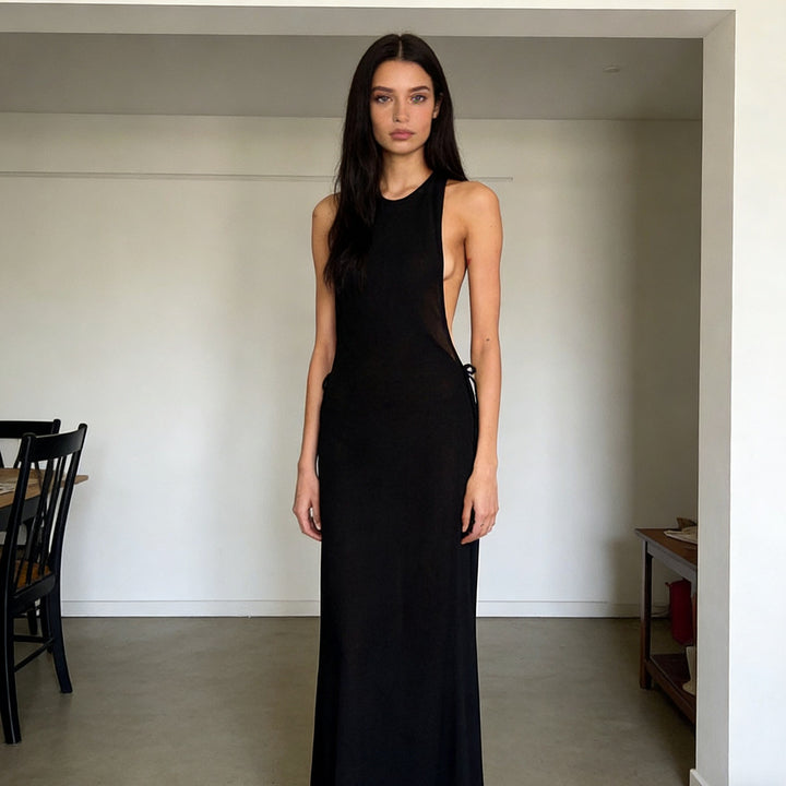 Damen Elegantes Maxikleid mit zurückhaltendem Halterdesign und Seitendetails Drune