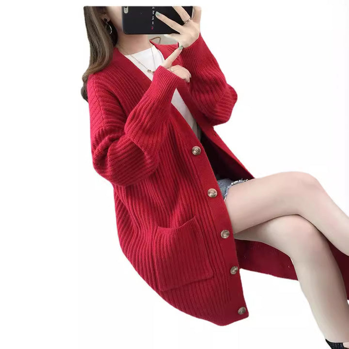 Damen Strickjacke mit Taschen und Knöpfen Drune