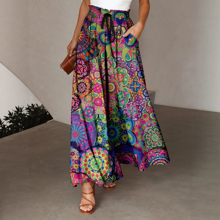 Damen Maxirock mit buntem Mandala-Muster und seitlichen Taschen Drune