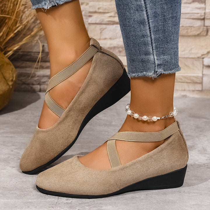 Damen Wedge-Ballerinas mit elastischem Kreuzband-Design und rutschfester Sohle Drune