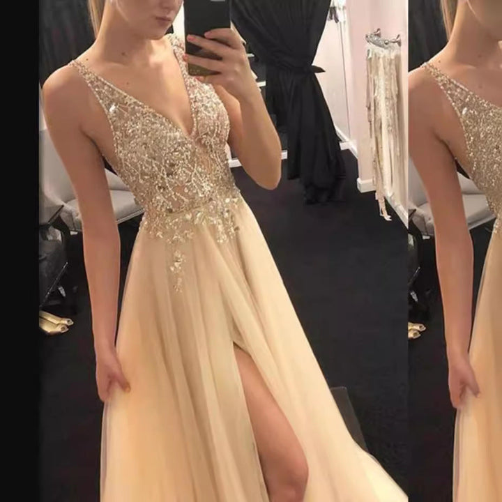 Drune | V-Ausschnitt Gespaltenes Party Abendkleid