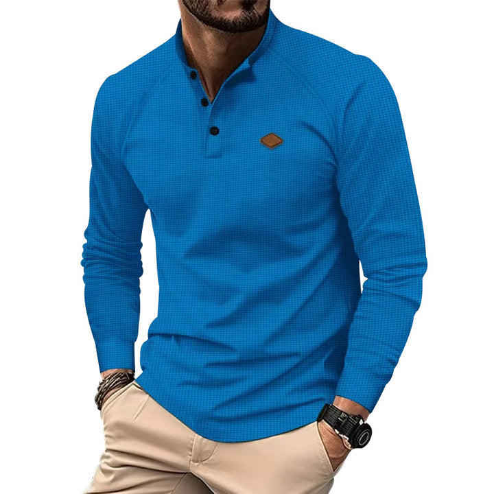 Herren Langarm-Henley-Shirt mit strukturierter Oberfläche und modischen Knopfdetails Drune