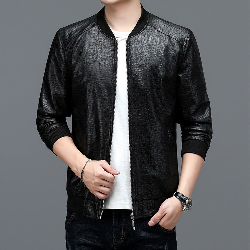 Herren modische Kunstlederjacke im Croco-Look mit sportlichem Schnitt Drune