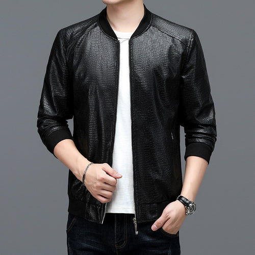 Herren modische Kunstlederjacke im Croco-Look mit sportlichem Schnitt Drune