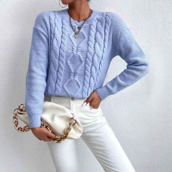 Damen Grobstrickpullover mit elegantem Zopfmuster und Rundhalsausschnitt Drune