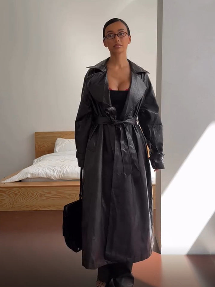 Damen Kunstleder Trenchcoat Drune