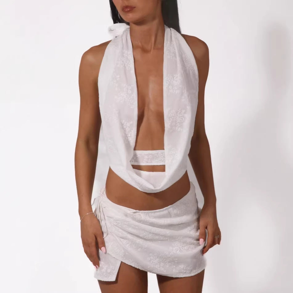 Damen Verspieltes Bauchfreies Top mit asymmetrischen Rüschendetails Drune