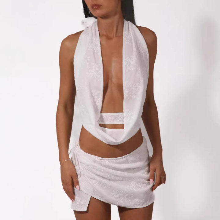 Damen Verspieltes Bauchfreies Top mit asymmetrischen Rüschendetails Drune