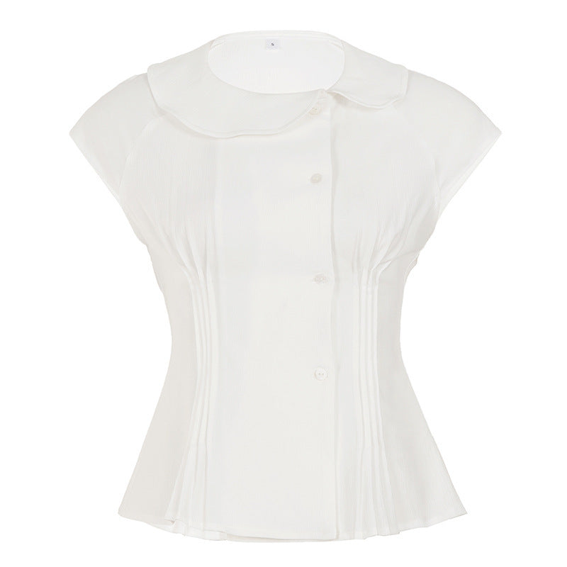 Damen klassisches Kurzarmblusenshirt mit modischem Kragen Drune
