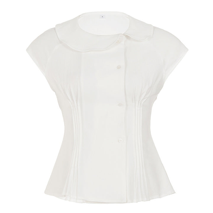 Damen klassisches Kurzarmblusenshirt mit modischem Kragen Drune