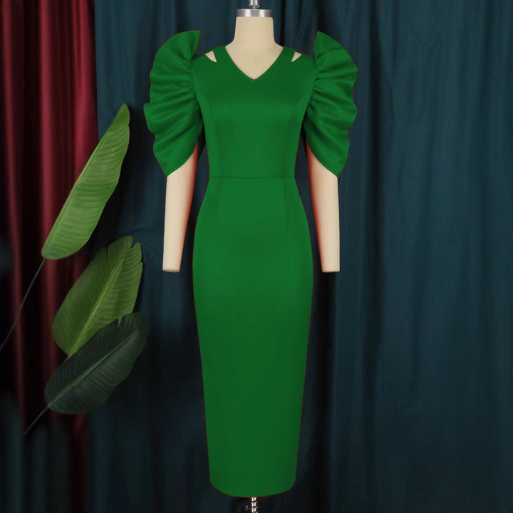Damen Elegantes Midi-Kleid mit voluminösen Puffärmeln Drune