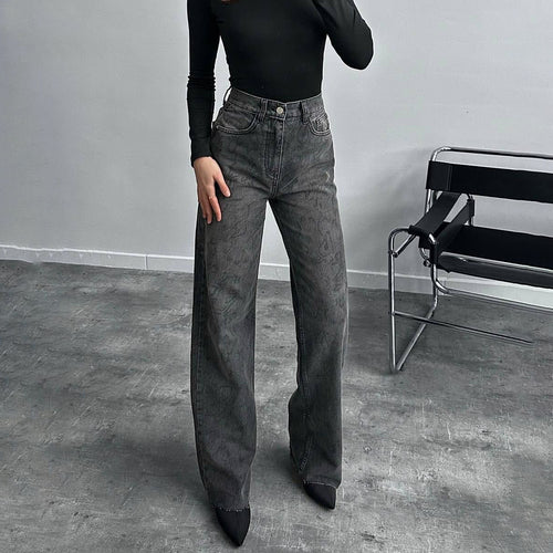 Damen Jeans im modischen Schlangenmuster mit hohem Bund und geradem Schnitt Drune