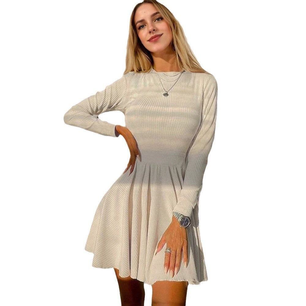 Damen lässiges Strickkleid mit langen Ärmeln und schwingendem Rock Drune