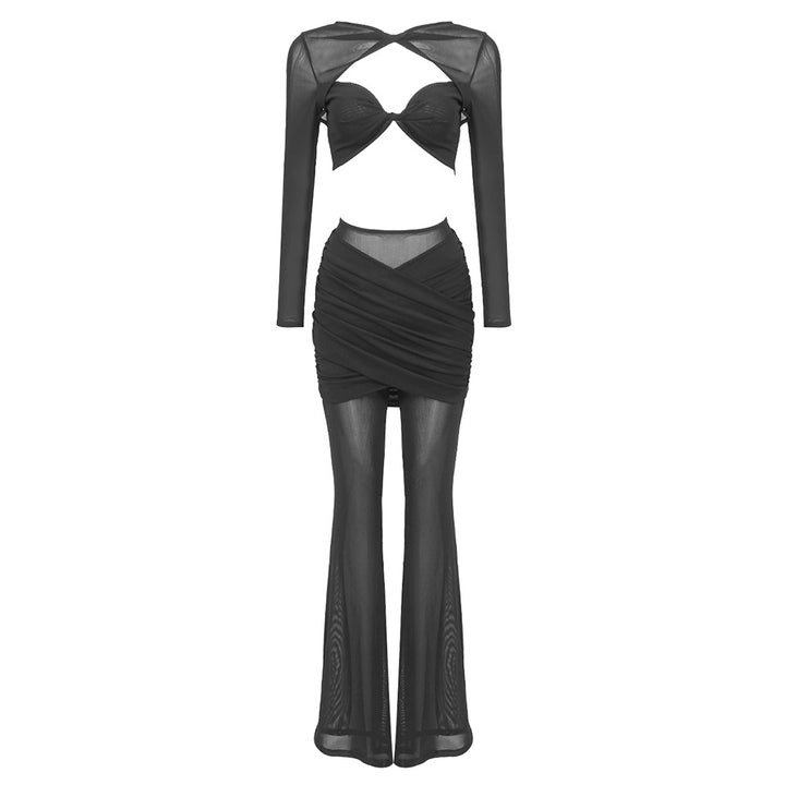 Damen Outfit-Set mit Langarmoberteil und stilvollem Wickelrock Drune