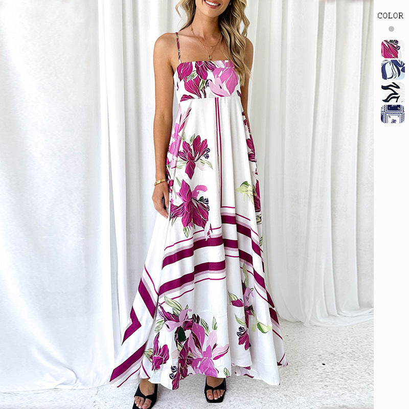 Damen Maxikleid mit modernen grafischen Mustern und dünnen Trägern Drune