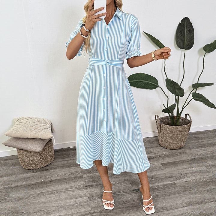 Damen Hemdblusenkleid mit asymmetrischem Saum und modischen Puffärmeln Drune