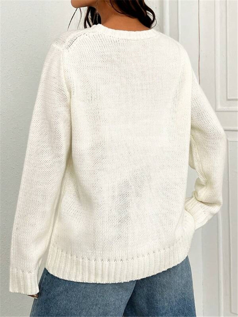 Damen lässiger Crop-Pullover mit Flaggenmuster und strukturiertem Strick Drune