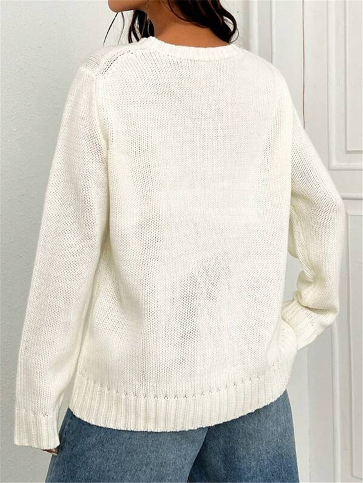 Damen lässiger Crop-Pullover mit Flaggenmuster und strukturiertem Strick Drune