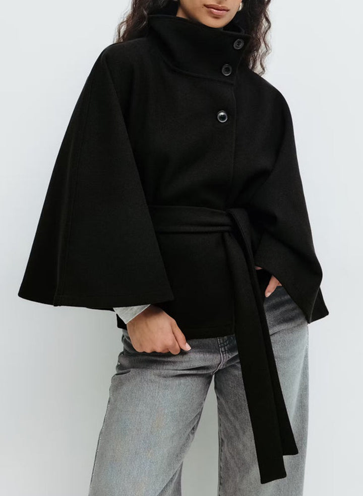 Damen Kapuzenjacke mit breiten Ärmeln und Taillengürtel Drune