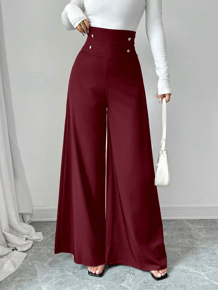 Damen Hochtaillierte Palazzo-Hose mit dekorativen Knöpfen Drune