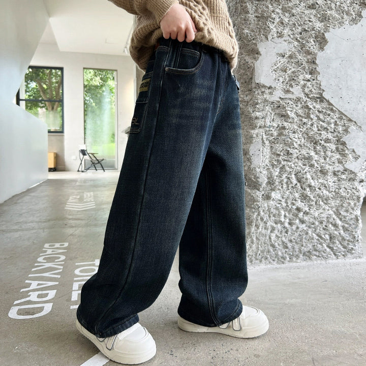 Herren weit geschnittene Denim-Hose mit tiefen Taschen Drune