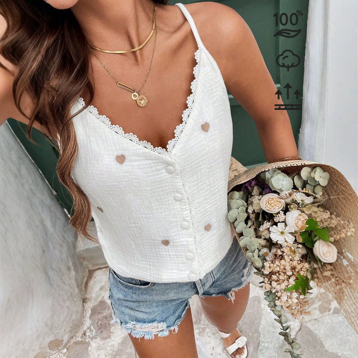 Damen Spaghetti-Trägershirt mit Herzmotiven Drune