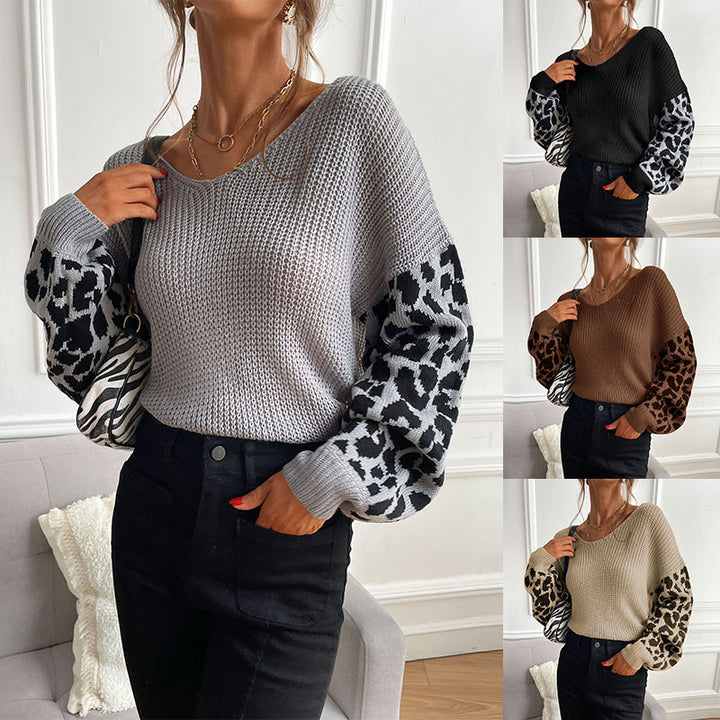Damen Strickpullover mit modischem Animal-Print an den Ärmeln Drune