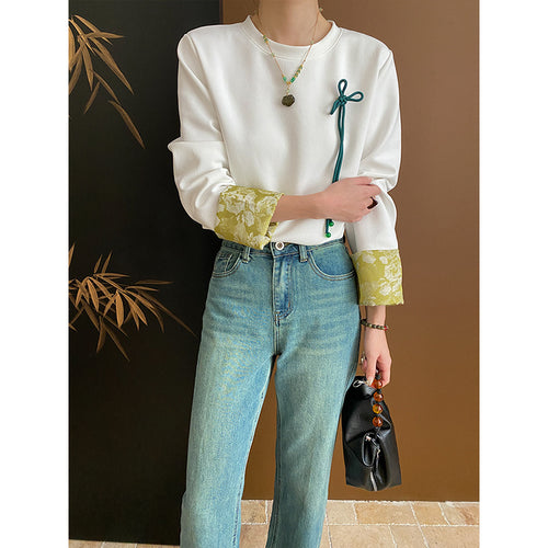 Damen Modisches Sweatshirt mit floralem Kragen Drune