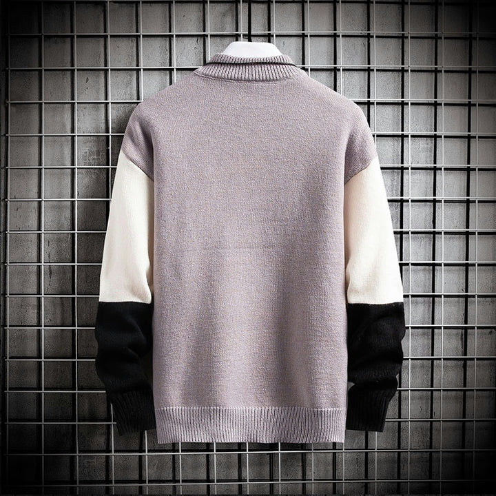 Herren nan blockfarbiger Oversize-Feinstrickpullover mit Stehkragen und gerippten Bündchen Drune