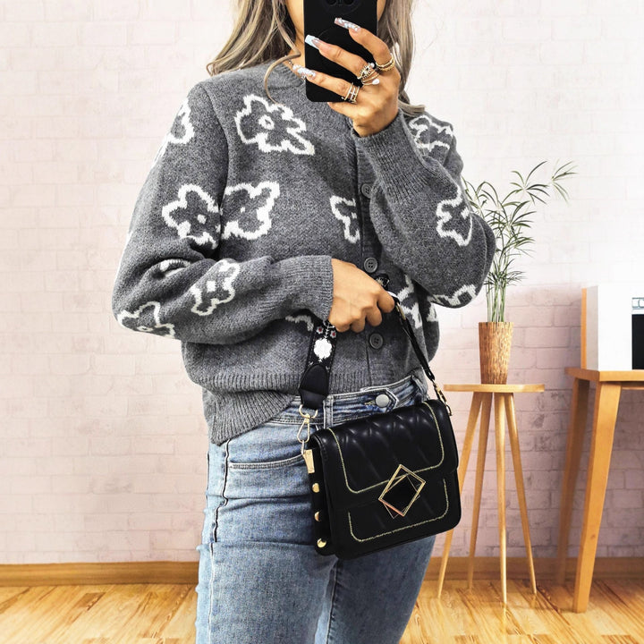 Damen gemütliche Strickjacke mit floralem Design Drune