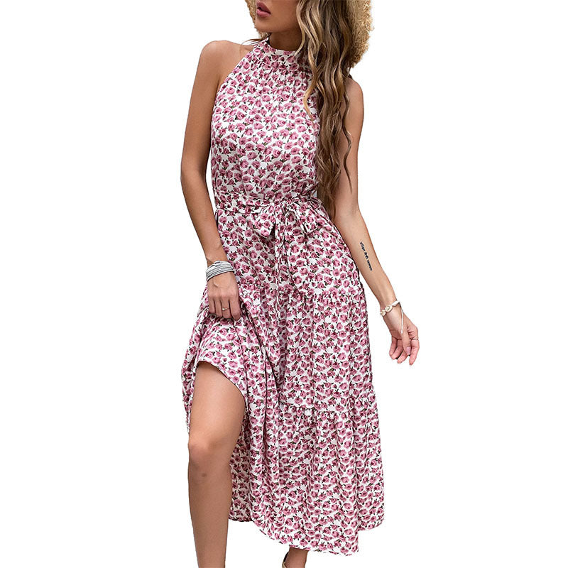 Damen Maxikleid mit floralen Rüschen und elegantem Taillengürtel Drune