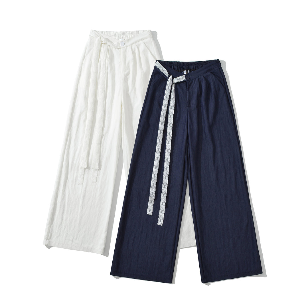 Damen weite Leinenhose mit elegante Bindegürtel Drune