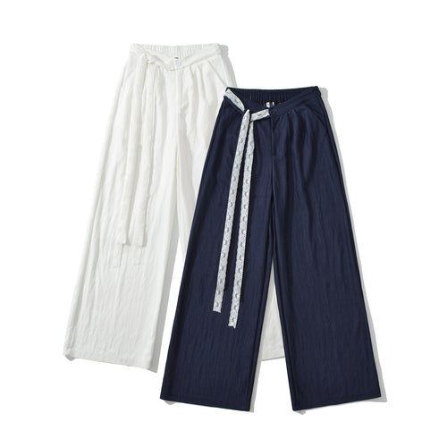 Damen weite Leinenhose mit elegante Bindegürtel Drune