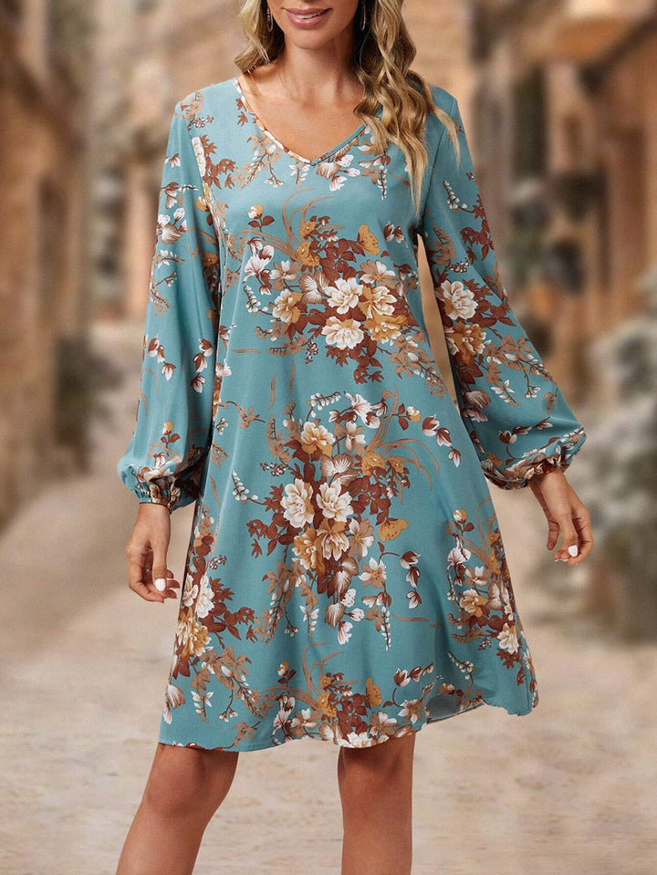 Damen florales V-Ausschnitt Kleid Drune