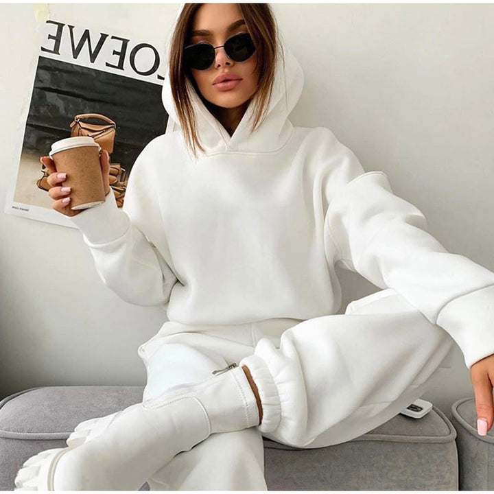 Damen nan kuscheliges Lounge-Set mit Kapuzenpullover und hoher Taillen-Jogginghose Drune