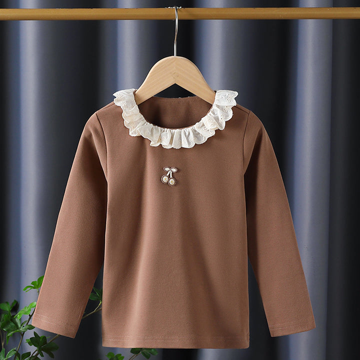 Mädchen Langarmshirt mit Rüschenkragen und charmantem Applikationsdetail Drune