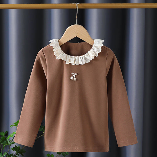 Mädchen Langarmshirt mit Rüschenkragen und charmantem Applikationsdetail Drune