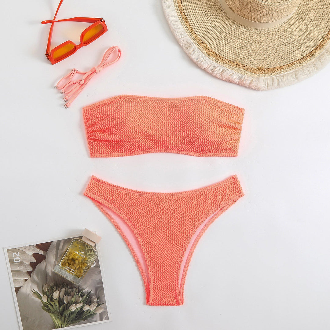 Damen Bandeau-Bikini-Set mit strukturiertem Oberteil und klassischem Schnitt Drune