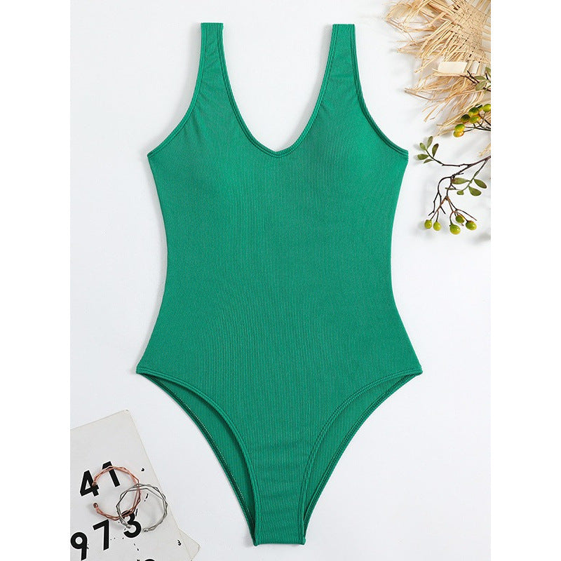 Damen Einteiler Badeanzug mit elegantem V-Ausschnitt und figurformendem Schnitt Drune