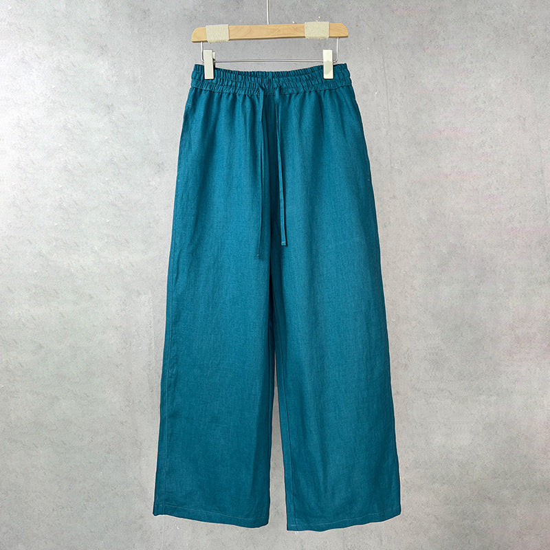 Damen lockere Leinenhose mit elastischem Bund und seitlichen Eingrifftaschen Drune
